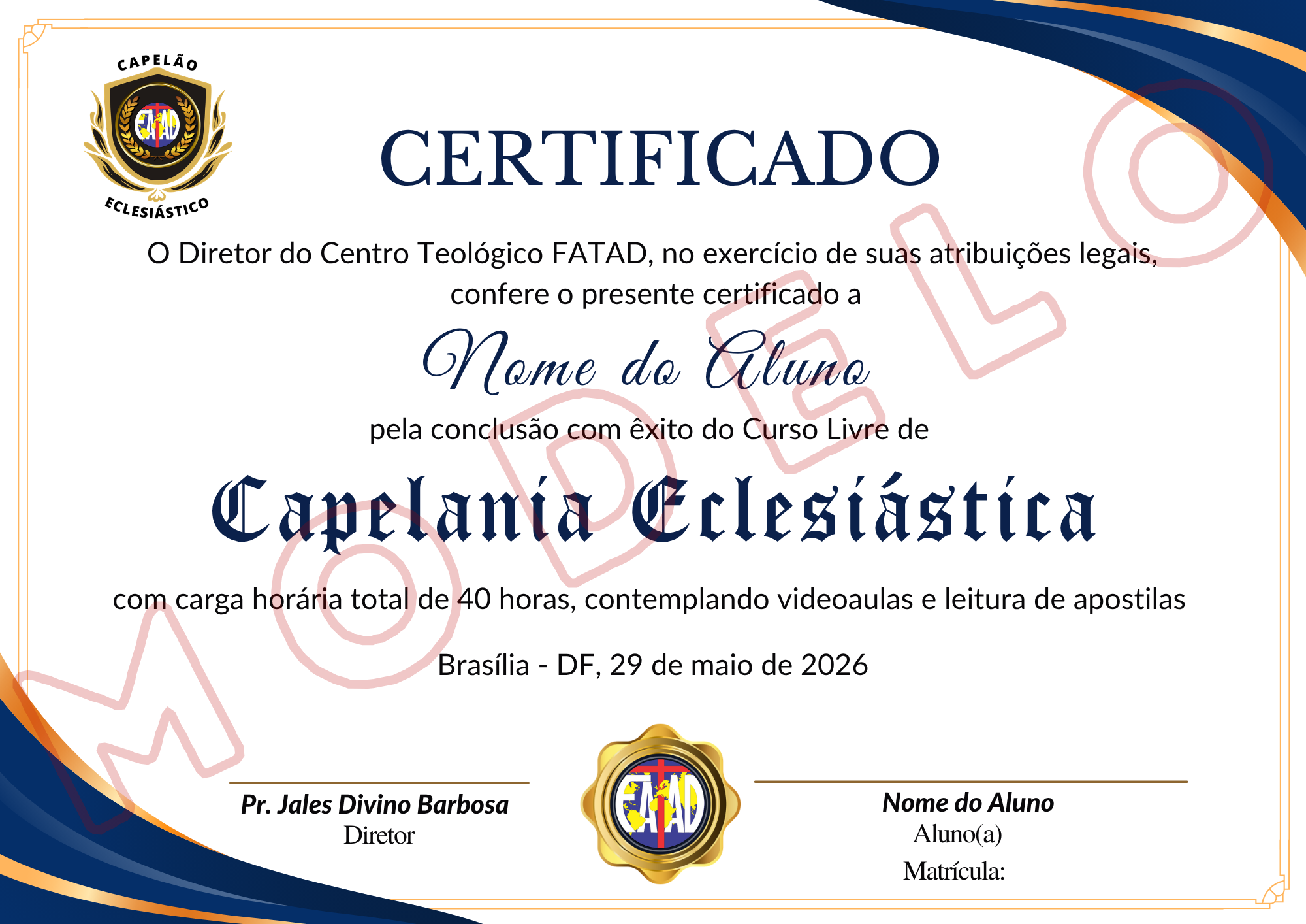 Modelo do Certificado de Capelania FATAD