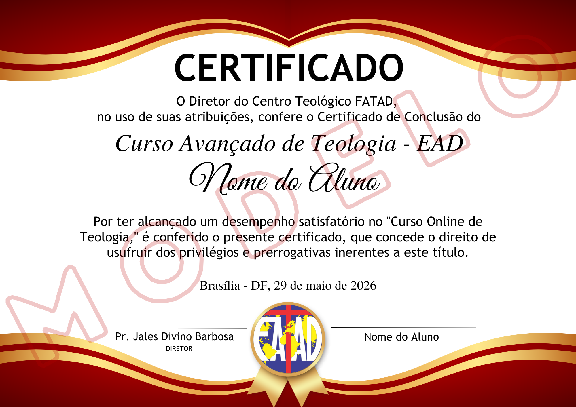 Modelo do Certificado de Teologia FATAD