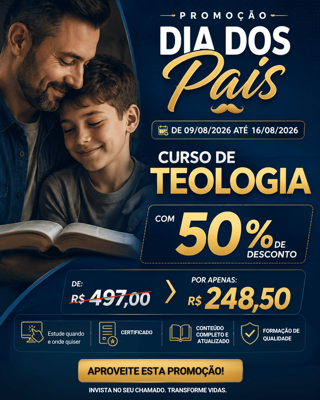 Promoção Dia dos Pais FATAD - Curso de Teologia com 50% de desconto